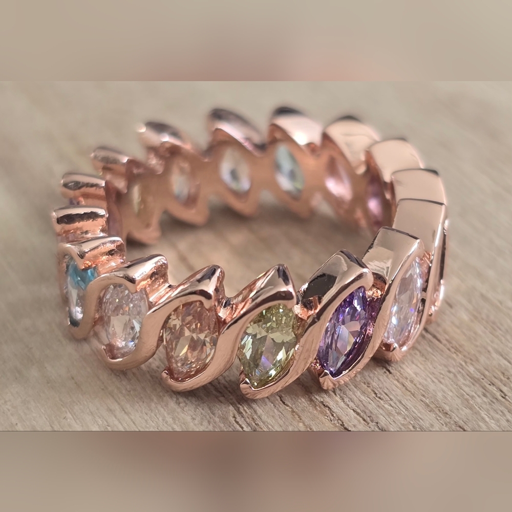 Multicolor CZ Infinity Rose Gold Tone Ring